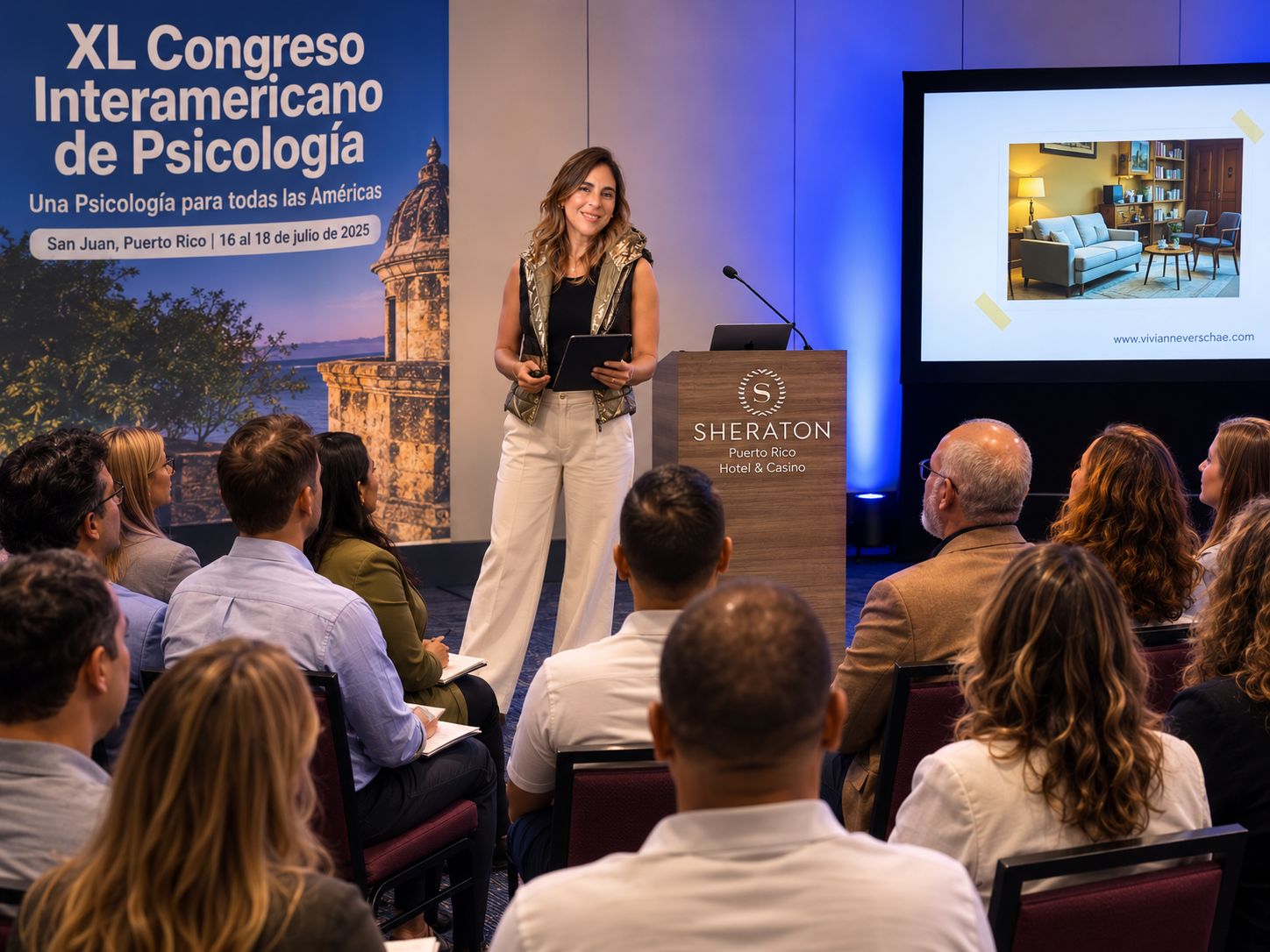 Vivianne Verschae facilitando el Taller de Liderazgo y Bienestar en Puerto Rico